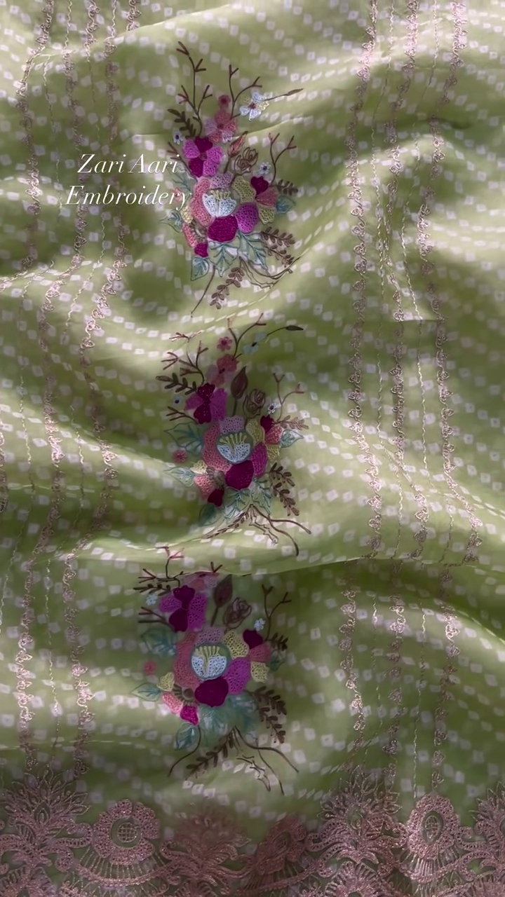 Vibrant Zari Aari Embroidered Floral Fabric