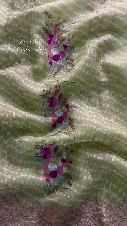 Vibrant Zari Aari Embroidered Floral Fabric