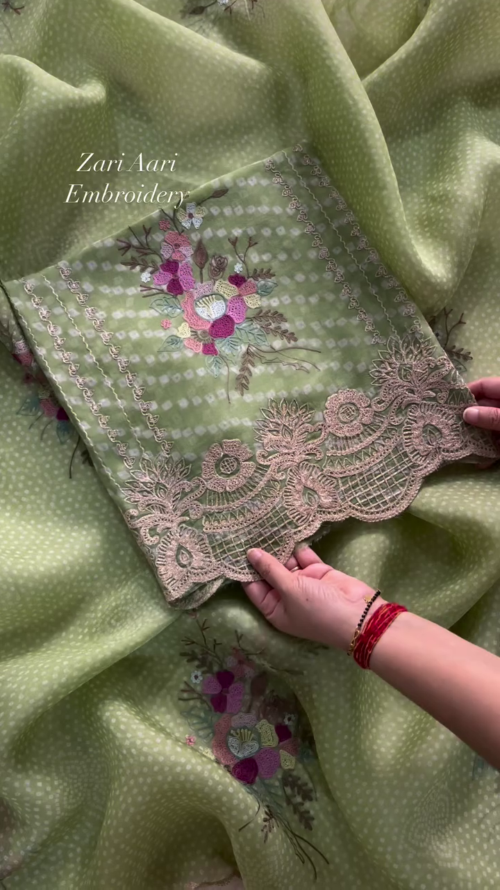 Vibrant Zari Aari Embroidered Floral Fabric