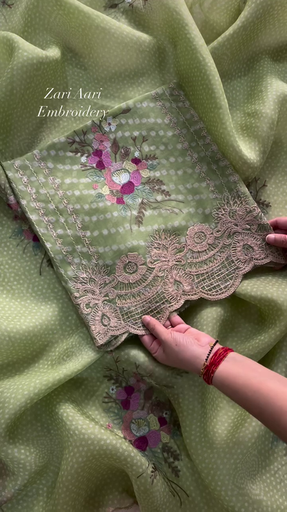 Vibrant Zari Aari Embroidered Floral Fabric