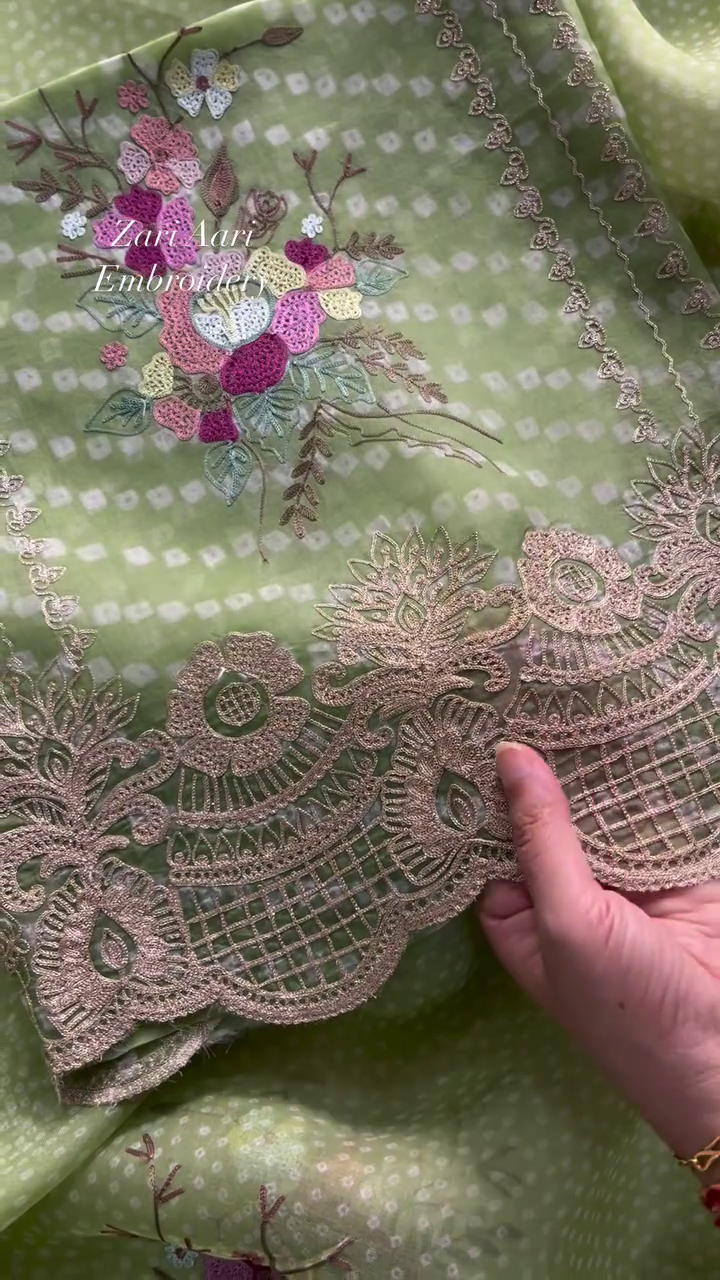 Vibrant Zari Aari Embroidered Floral Fabric