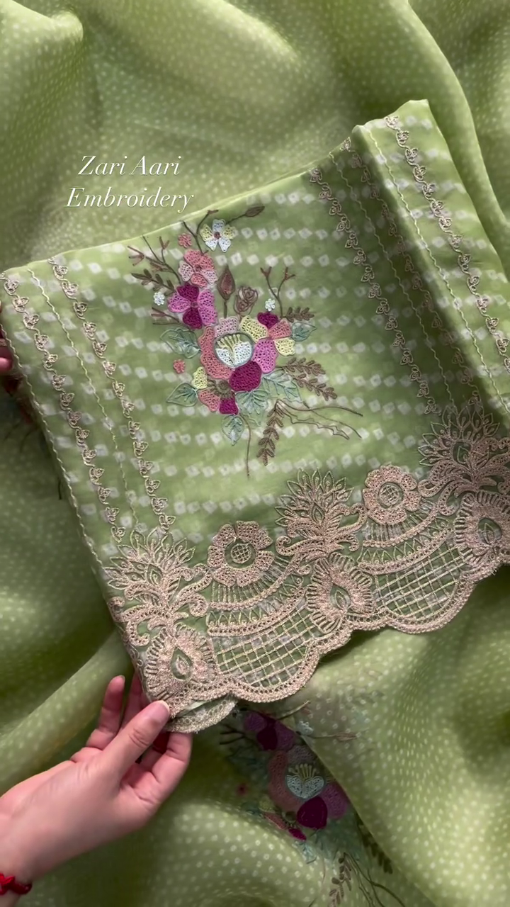 Vibrant Zari Aari Embroidered Floral Fabric