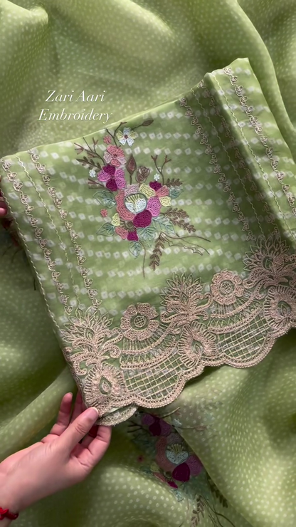 Vibrant Zari Aari Embroidered Floral Fabric