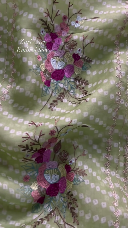 Vibrant Zari Aari Embroidered Floral Fabric