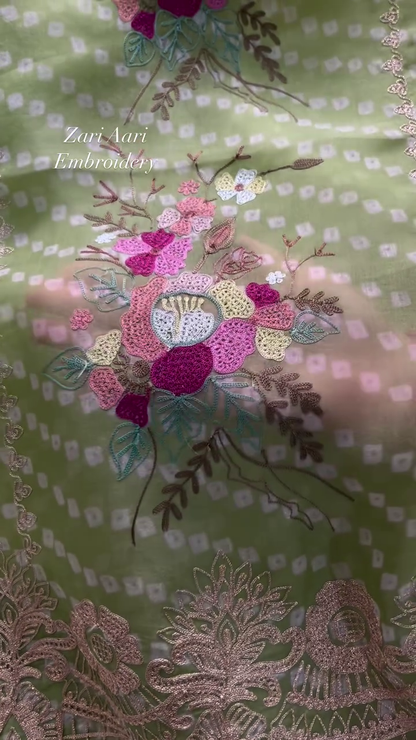 Vibrant Zari Aari Embroidered Floral Fabric