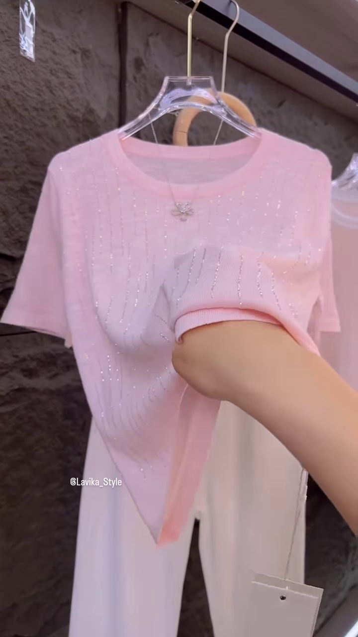 Shimmering Soft-Knit T-Shirt with Glitter Details