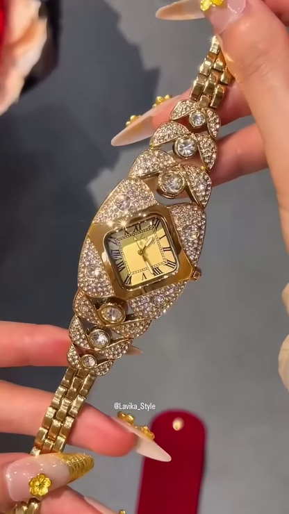 Opulent Gold-Toned Statement Watch and Bracelet Set