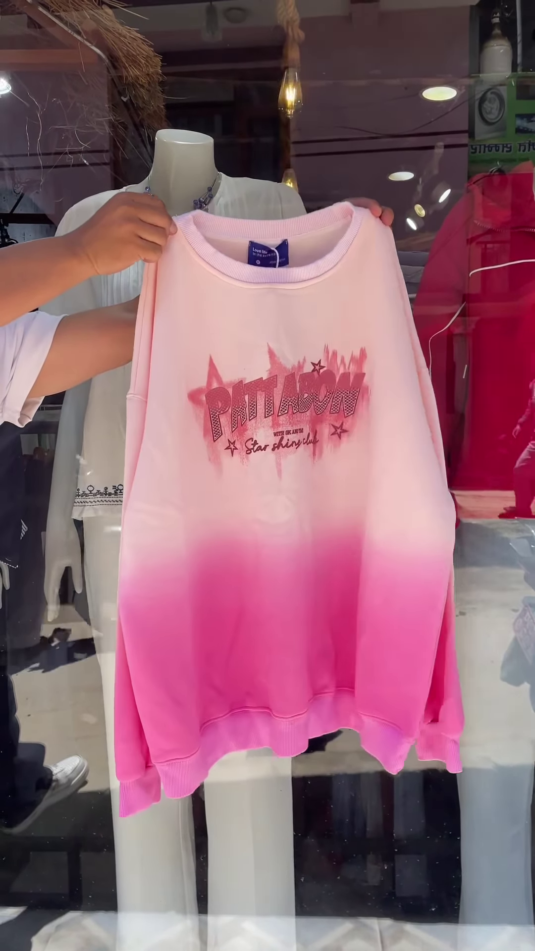 Stylish Pink Ombré Sweatshirt with Bold Graphic Print