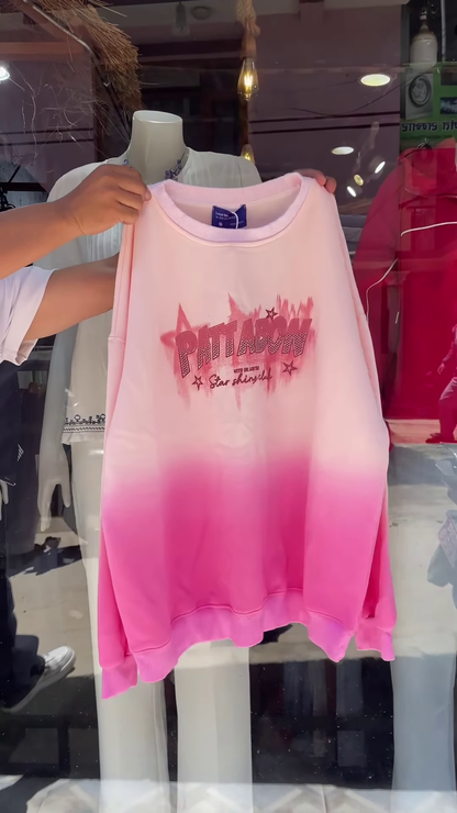 Stylish Pink Ombré Sweatshirt with Bold Graphic Print