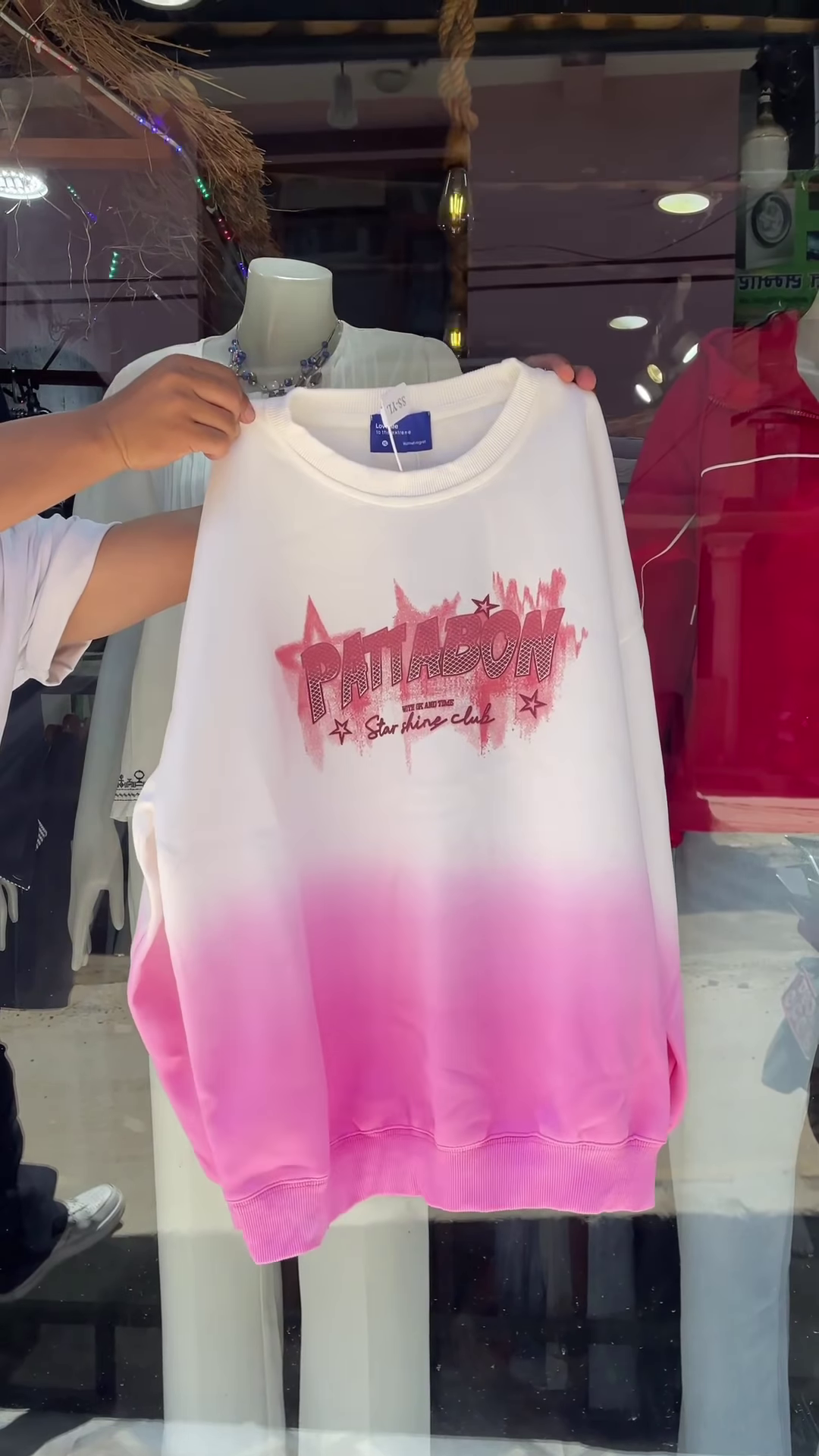 Stylish Pink Ombré Sweatshirt with Bold Graphic Print