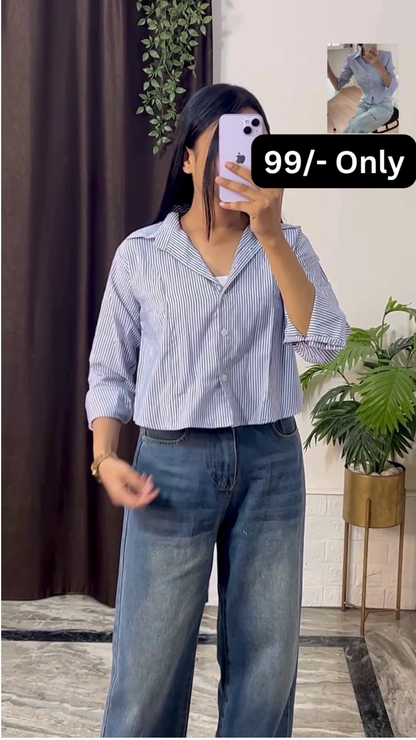 Stylish Brown Overshirt with Black Crop Top and Jeans