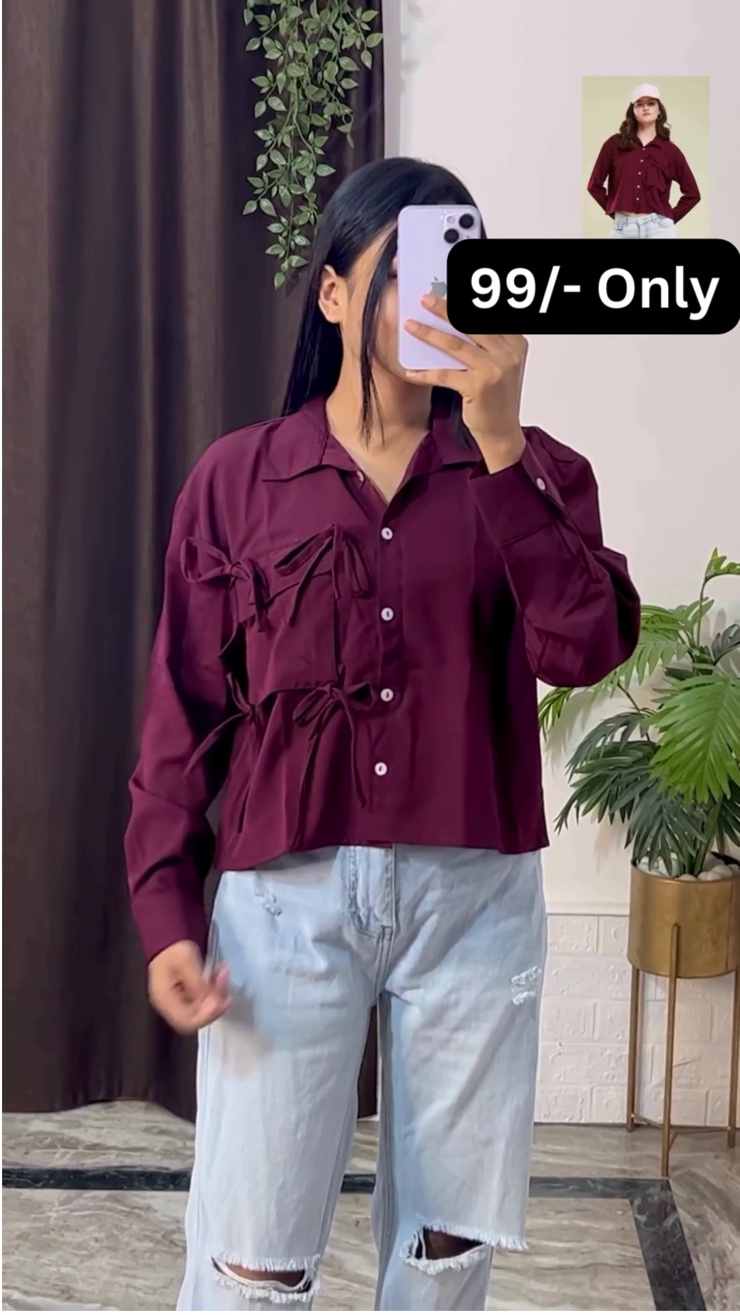 Stylish Brown Overshirt with Black Crop Top and Jeans