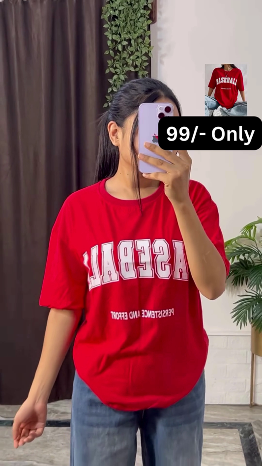 White Graphic T-Shirt with Bold Red and Car Print