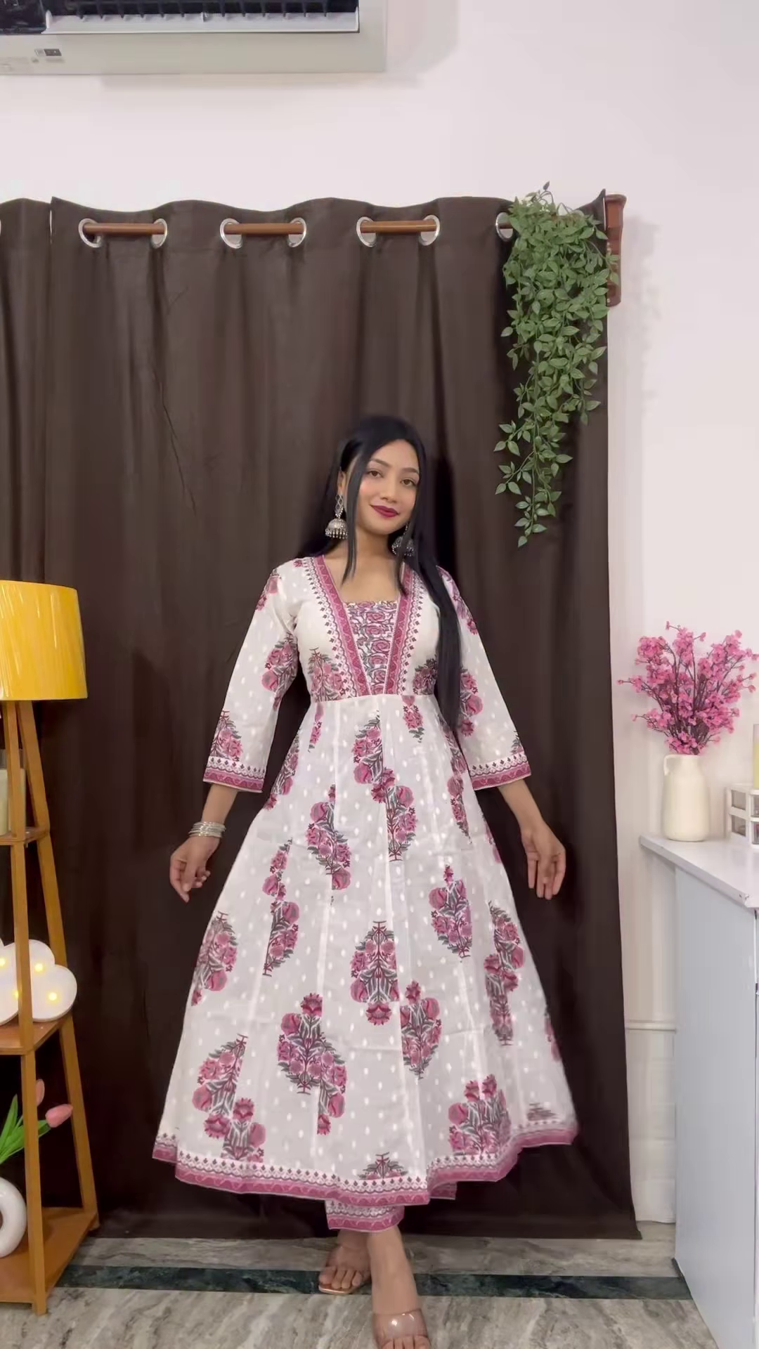 Rich Maroon Floral Ethnic Set with Flared Sleeves