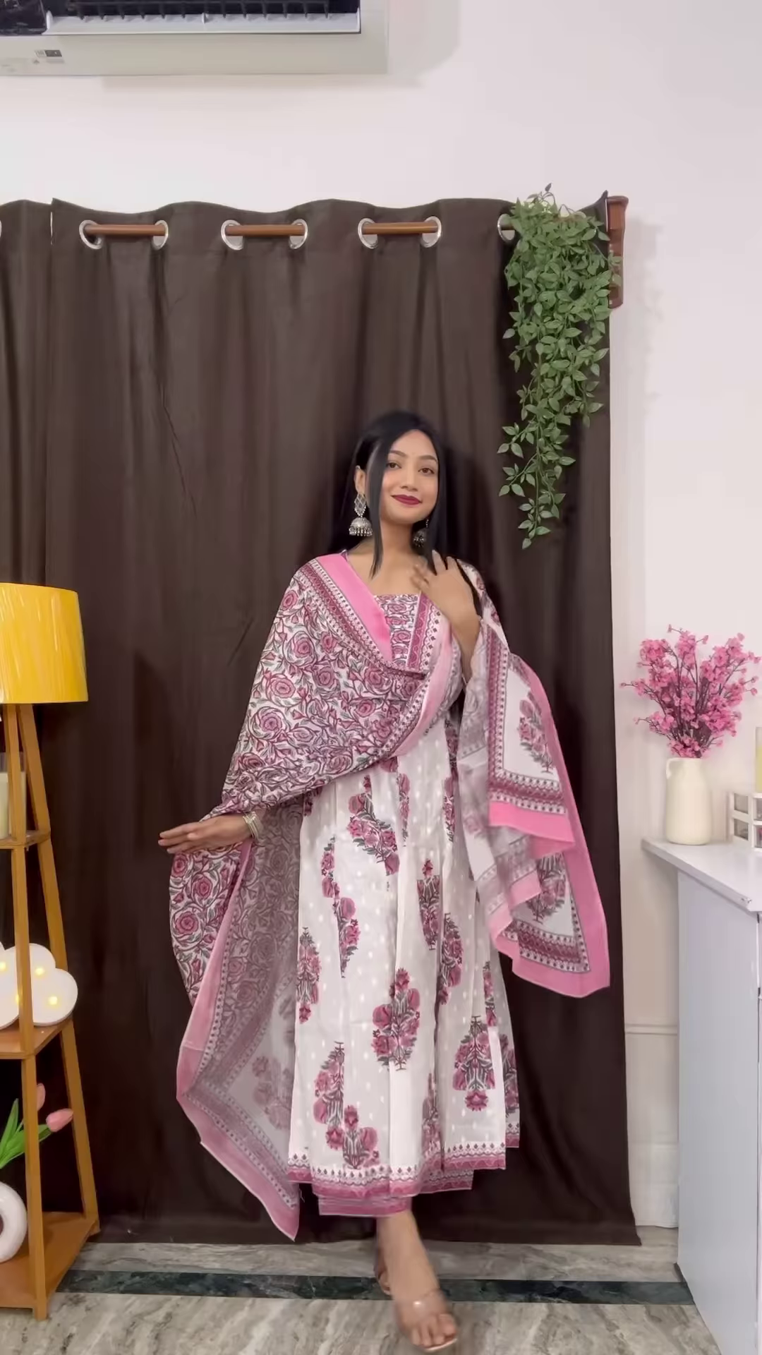 Rich Maroon Floral Ethnic Set with Flared Sleeves