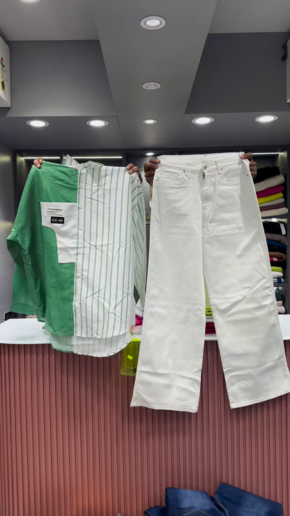 Quirky Striped Shirt with Patches and Neon Pants