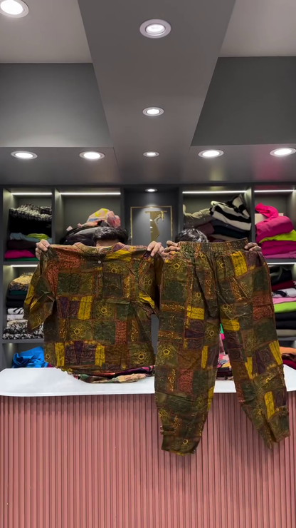 Artistic Abstract Patchwork Print Shirt and Pants Set