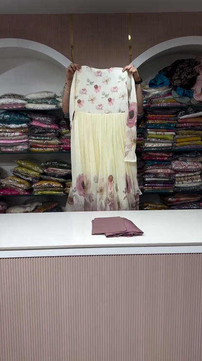 Elegant Mauve and Floral Printed Three-Piece Ensemble