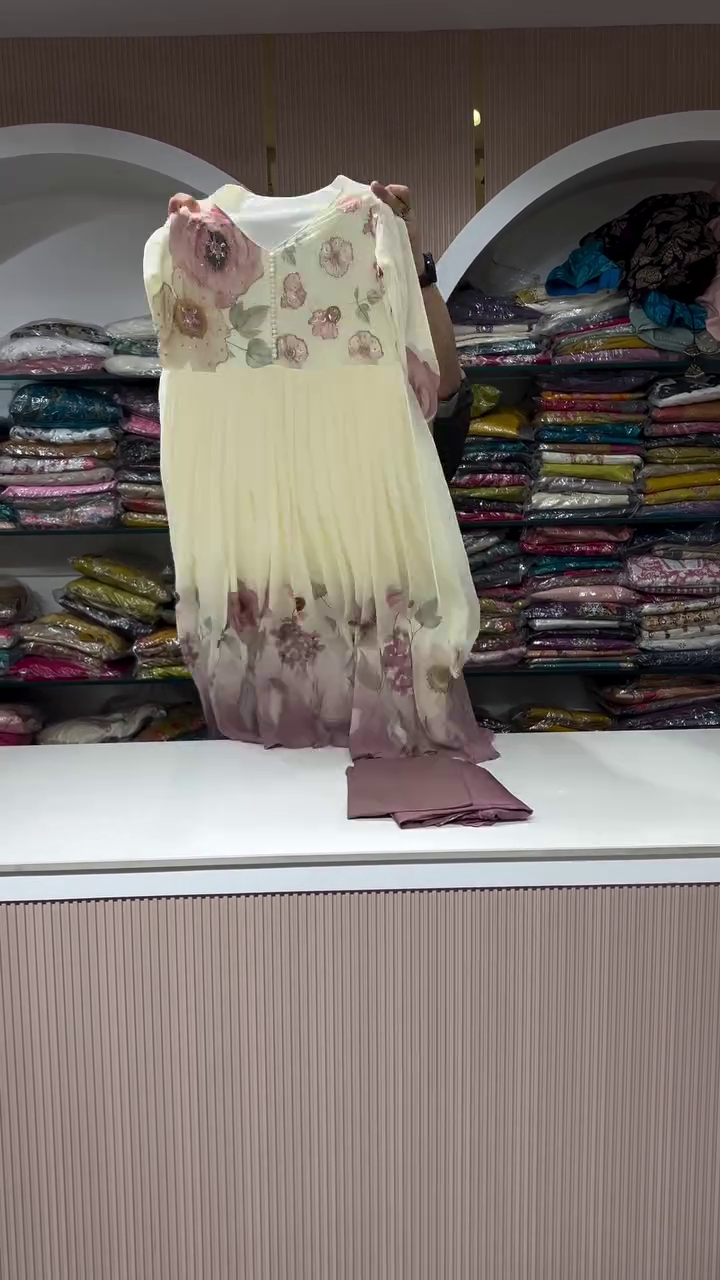 Elegant Mauve and Floral Printed Three-Piece Ensemble