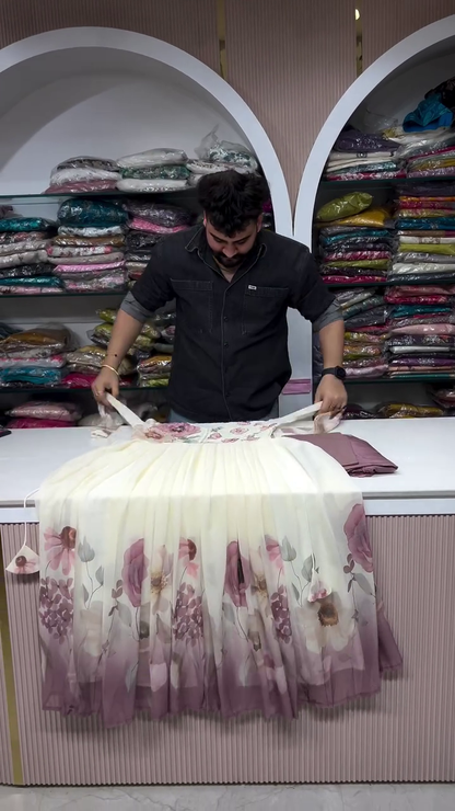 Elegant Mauve and Floral Printed Three-Piece Ensemble