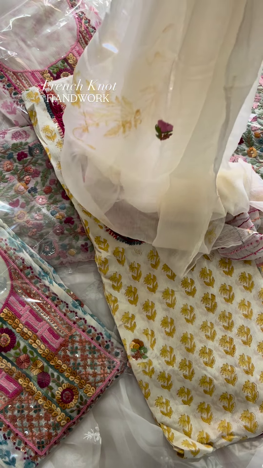 Handcrafted Floral Embroidered Kurta with French Knot Work