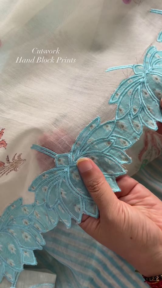 Sheer Pink Fabric with Intricate Flamingo and Floral Embroidery