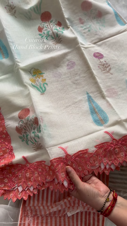 Sheer Pink Fabric with Intricate Flamingo and Floral Embroidery