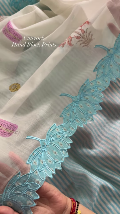 Sheer Pink Fabric with Intricate Flamingo and Floral Embroidery