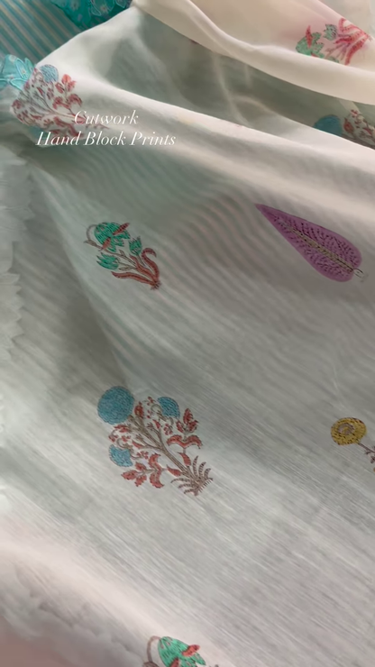 Sheer Pink Fabric with Intricate Flamingo and Floral Embroidery