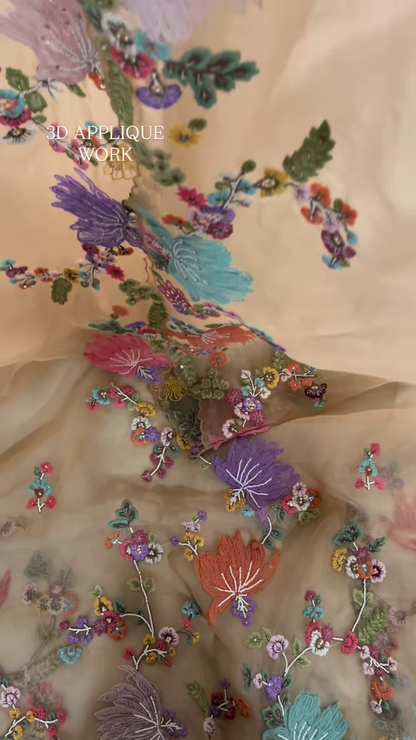 Luxurious Rose-Pink Fabric with Opulent Floral Embroidery