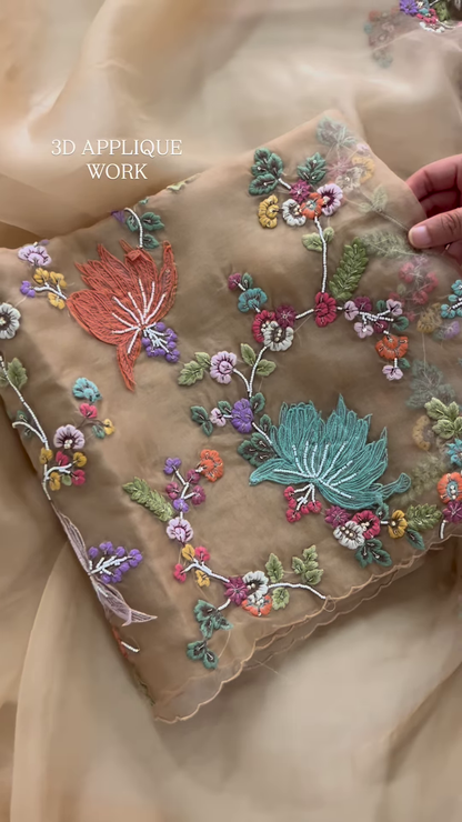 Luxurious Rose-Pink Fabric with Opulent Floral Embroidery