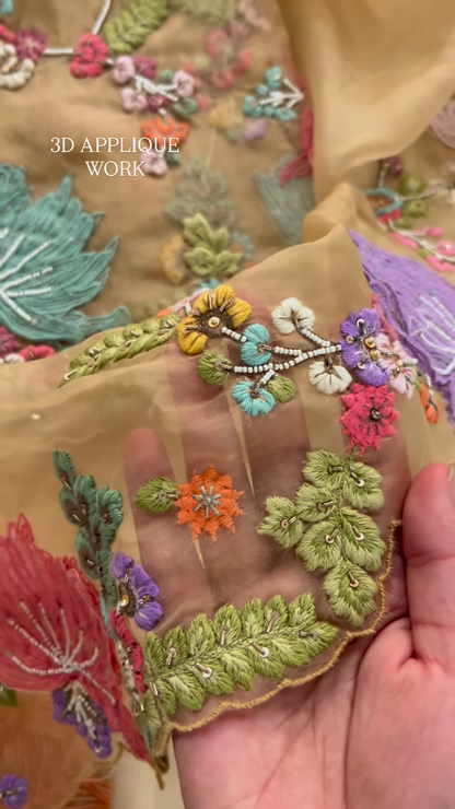 Luxurious Rose-Pink Fabric with Opulent Floral Embroidery