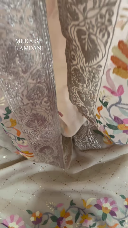 Sheer Fabric with 3D Floral Applique and Embroidery