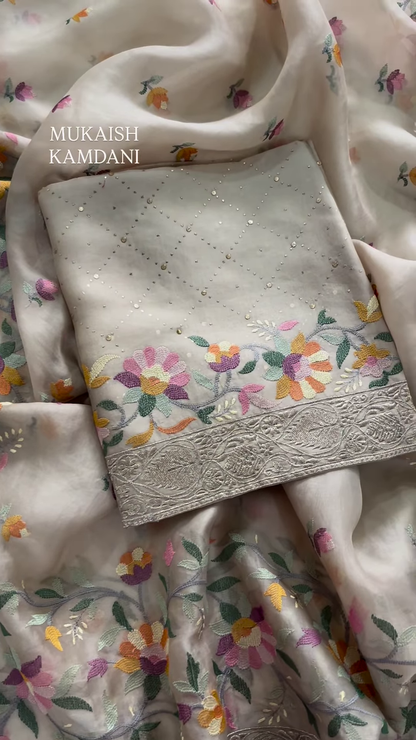 Sheer Fabric with 3D Floral Applique and Embroidery