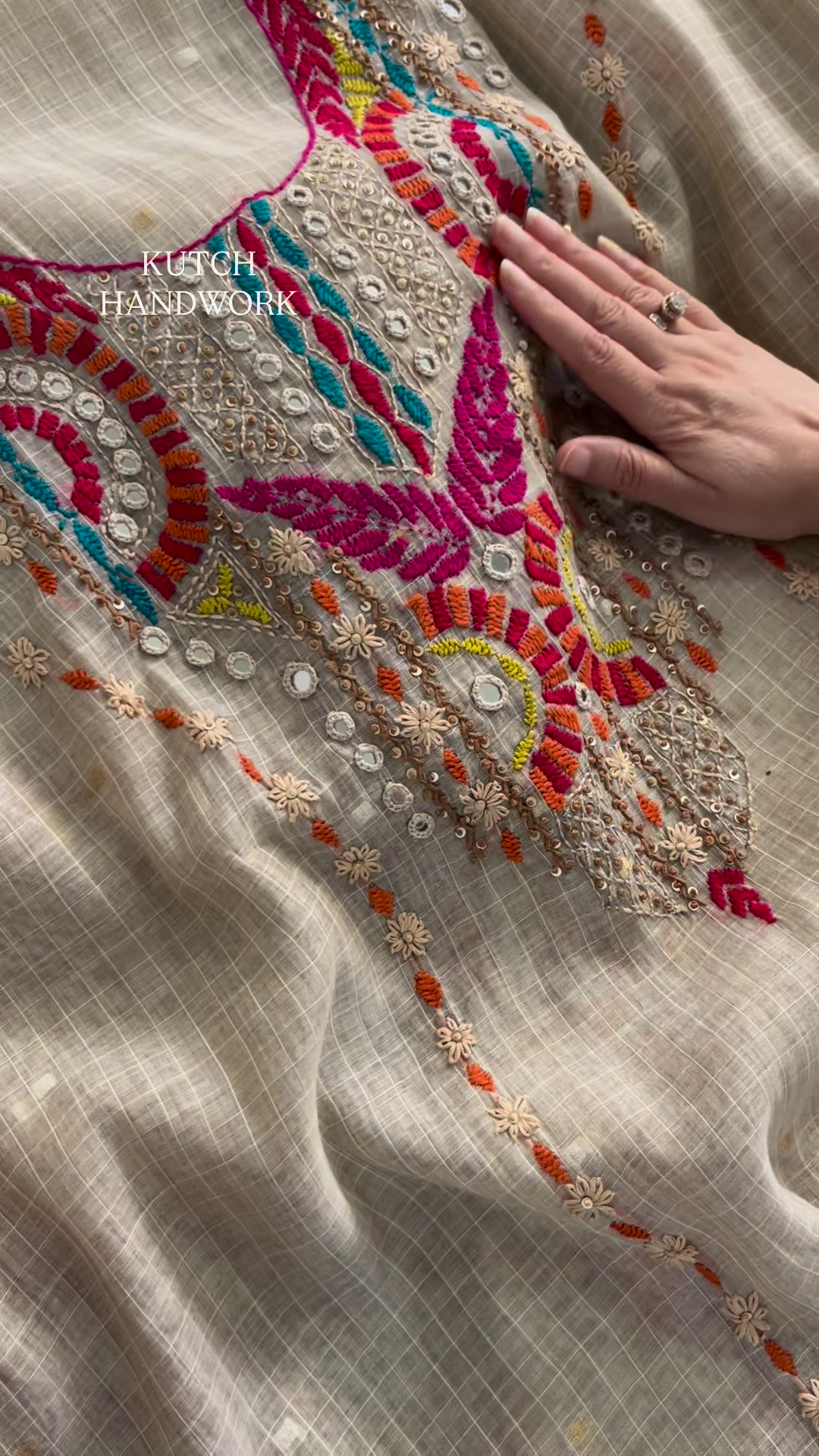 Kamdani Embellished Fabric with Multi-Colored Floral Border