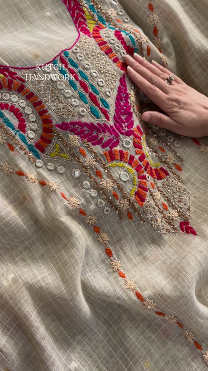 Kamdani Embellished Fabric with Multi-Colored Floral Border