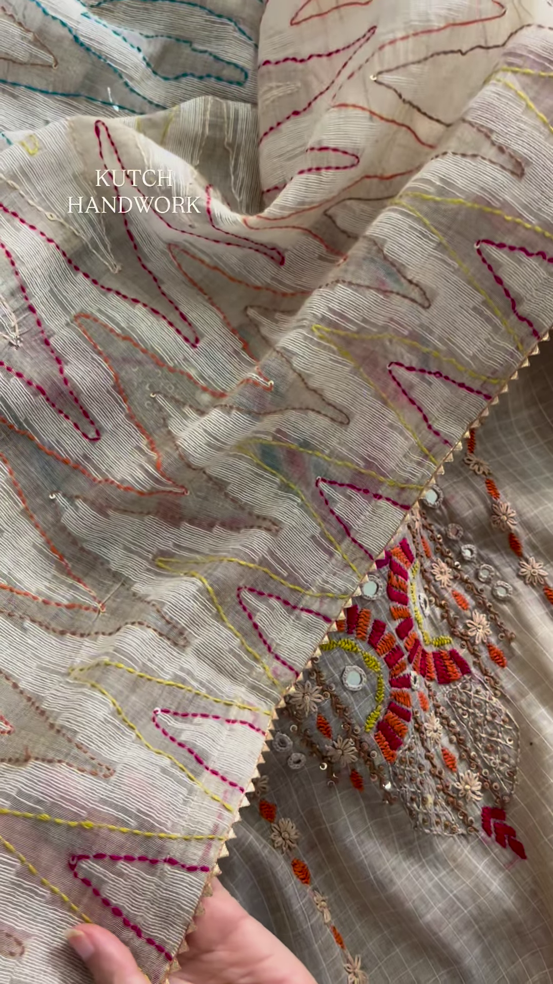 Kamdani Embellished Fabric with Multi-Colored Floral Border