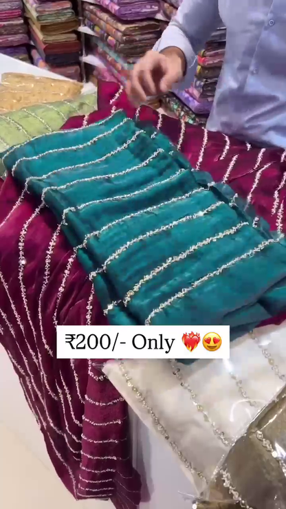 Soft Shimmer Saree with Elegant Sequin Line Embroidery