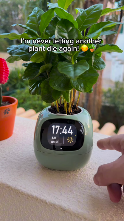 Smart Self-Care Planter – Digital Pot with Built-In Clock, Weather & Plant Health Display