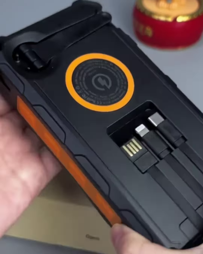 Rugged Solar Power Bank with Integrated Charging Cables – Portable Outdoor Battery Pack