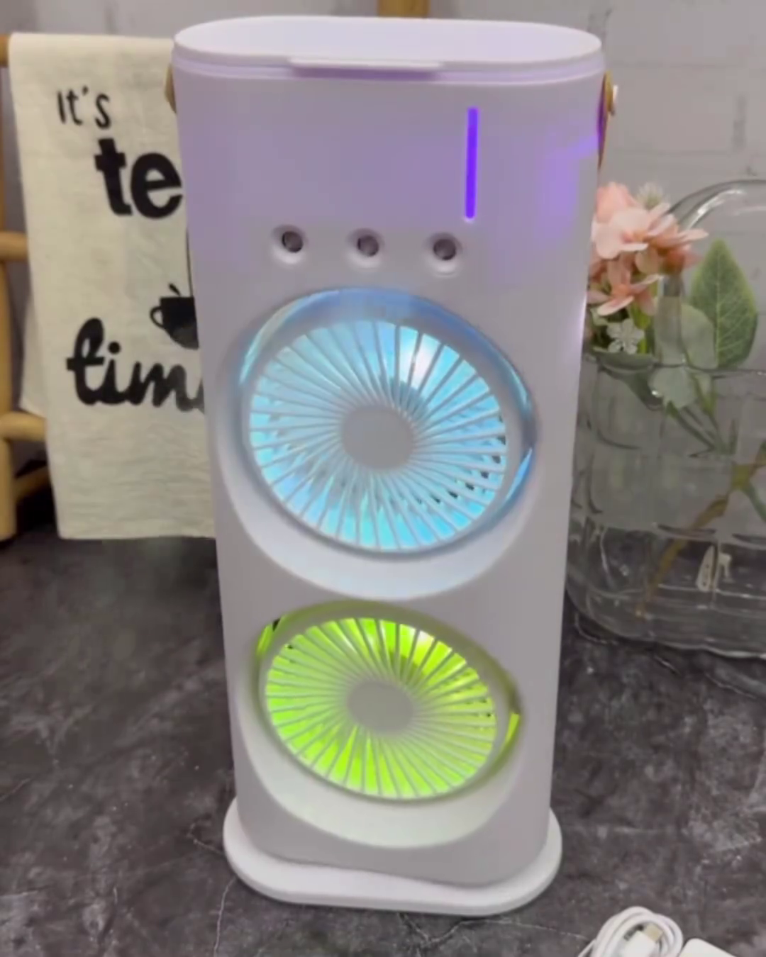 Portable Dual-Fan Personal Air Conditioner with Mist Spray and LED Lights