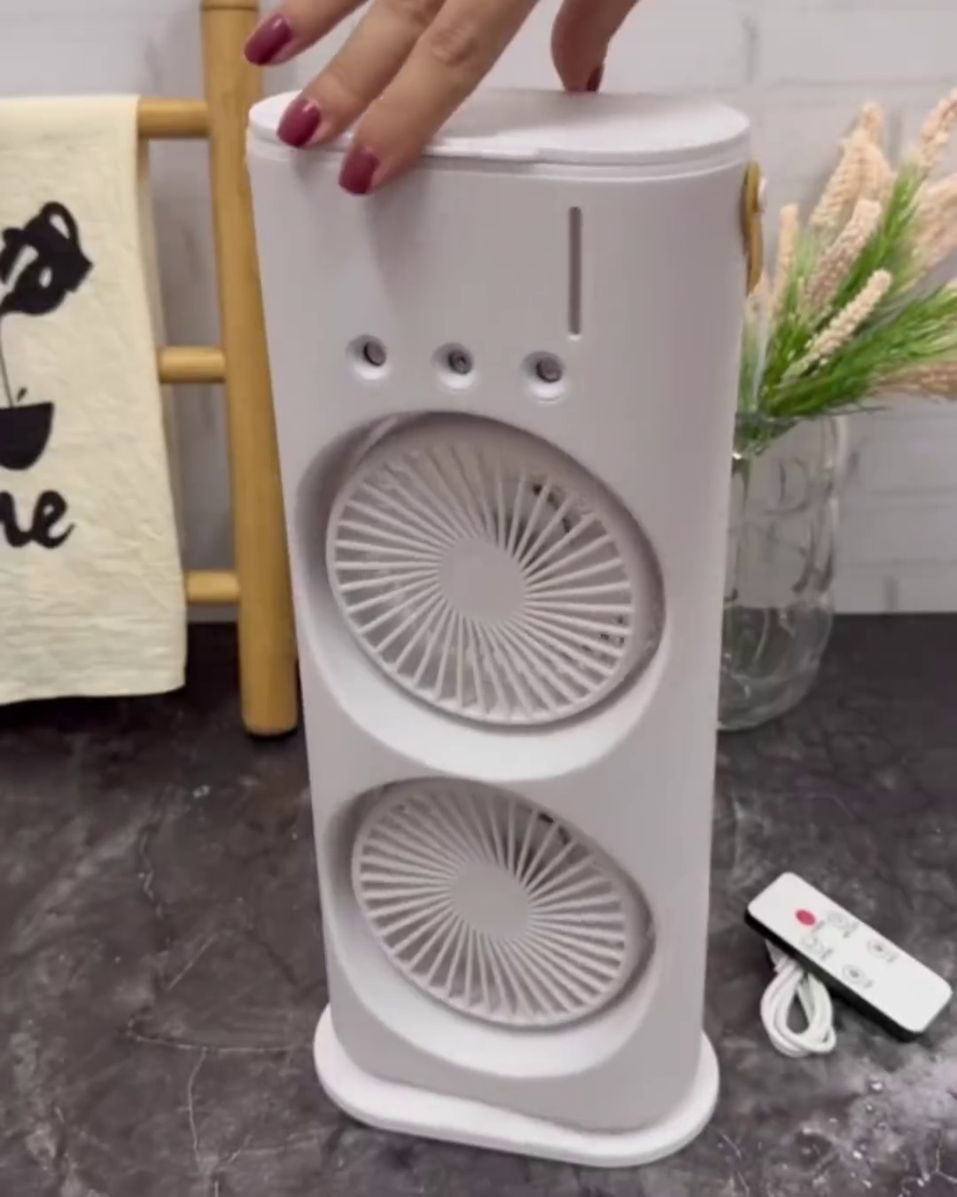 Portable Dual-Fan Personal Air Conditioner with Mist Spray and LED Lights