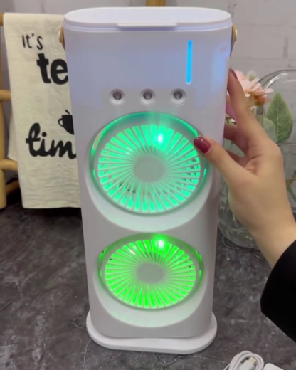 Portable Dual-Fan Personal Air Conditioner with Mist Spray and LED Lights