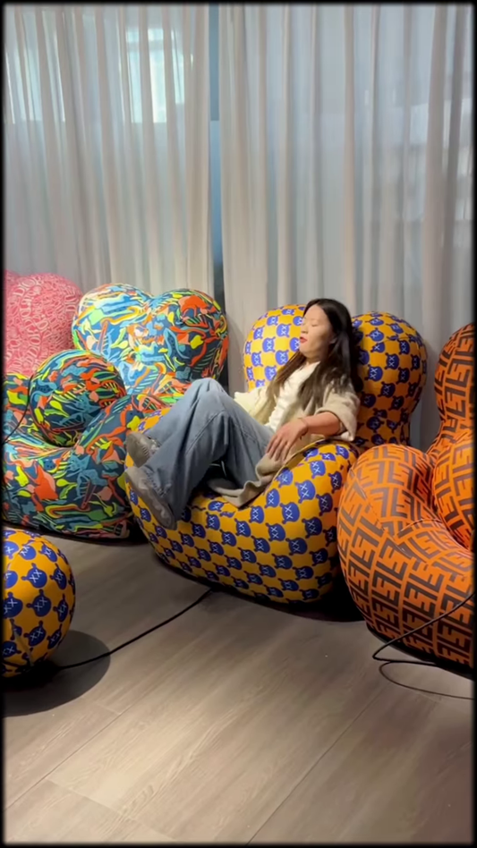 Oversized Knitted Round Floor Pouf Ottoman – Comfortable Seating and Footrest