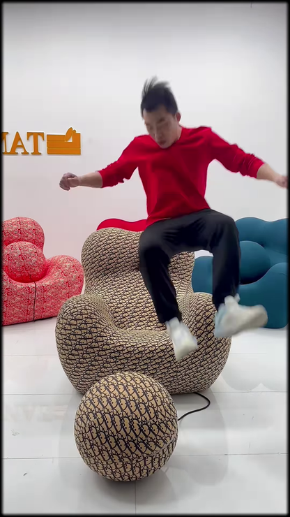 Oversized Knitted Round Floor Pouf Ottoman – Comfortable Seating and Footrest