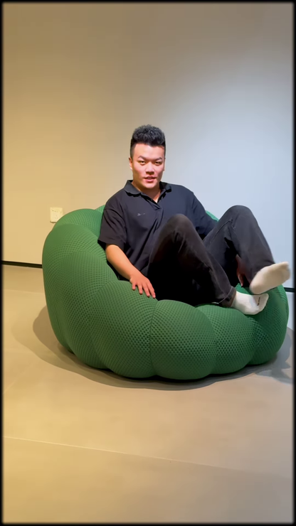 Oversized Knitted Round Floor Pouf Ottoman – Comfortable Seating and Footrest