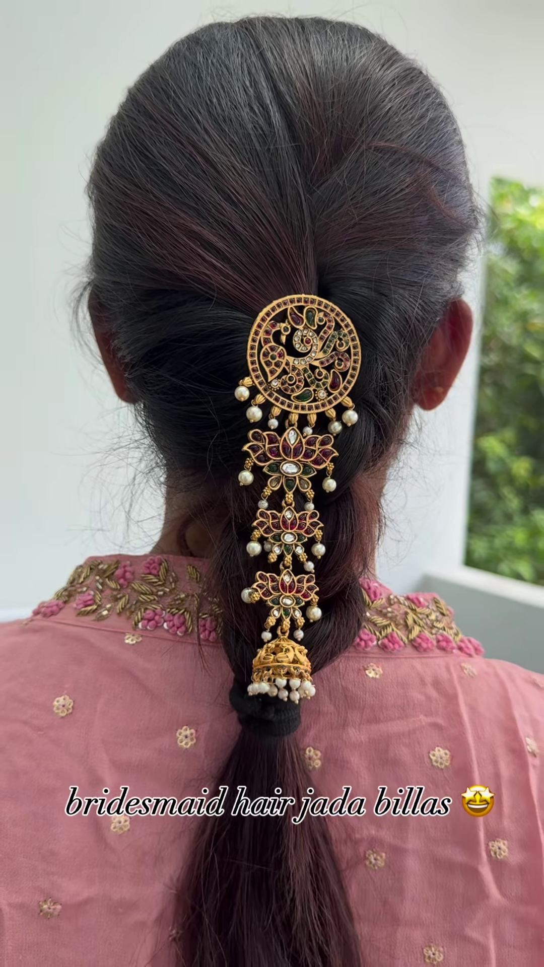 Traditional Bridal Jada Billa Hair Accessory with Peacock Motif and Pearl Drops