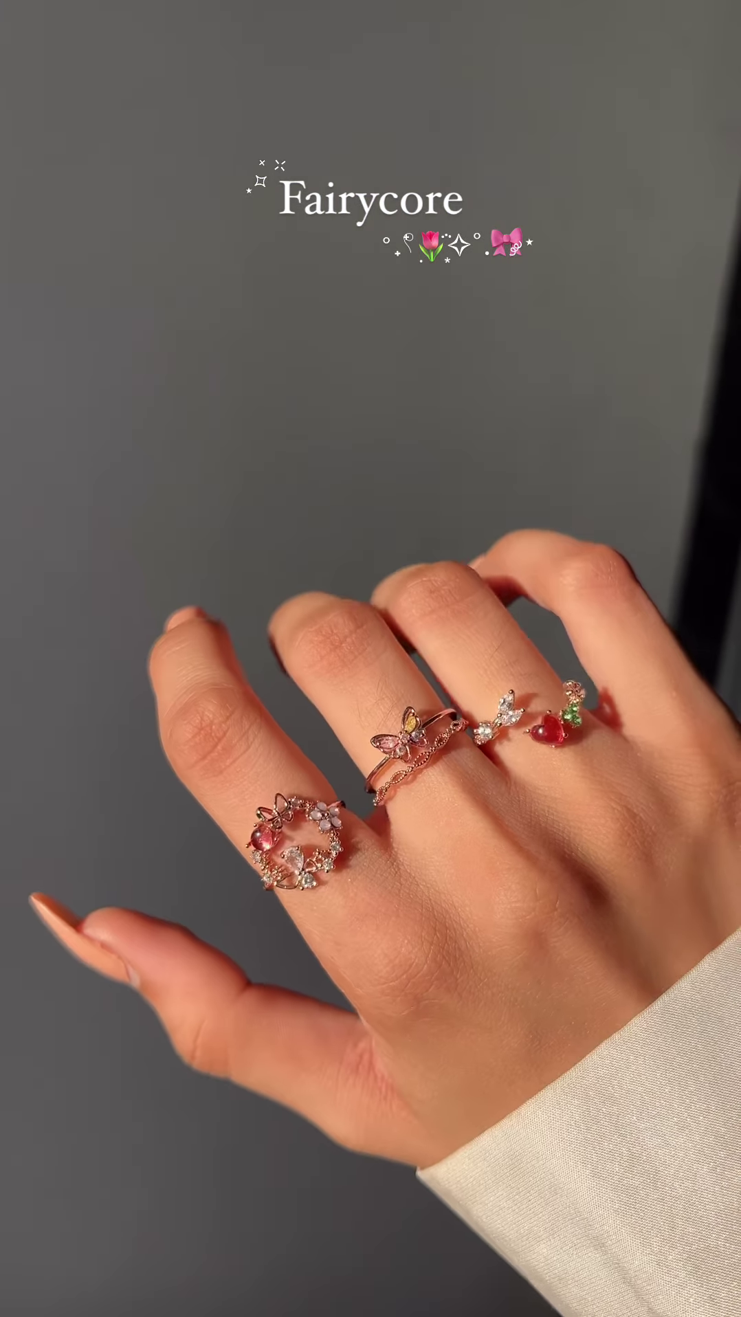 Whimsical Silver-Toned Fairycore Ring Set with Butterfly, Opal, and Star Accents