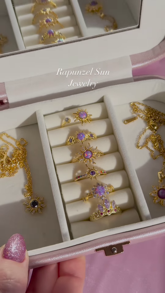 Rapunzel Sun Inspired Gold-Toned Ring Set with Purple and Opal Accents