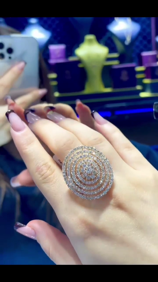 Round Diamond Pave Cocktail Ring – Statement Jewelry